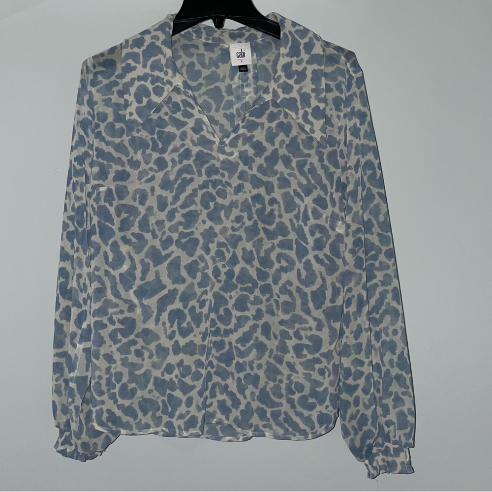 CAbi Blue and White Animal Print Blouse
